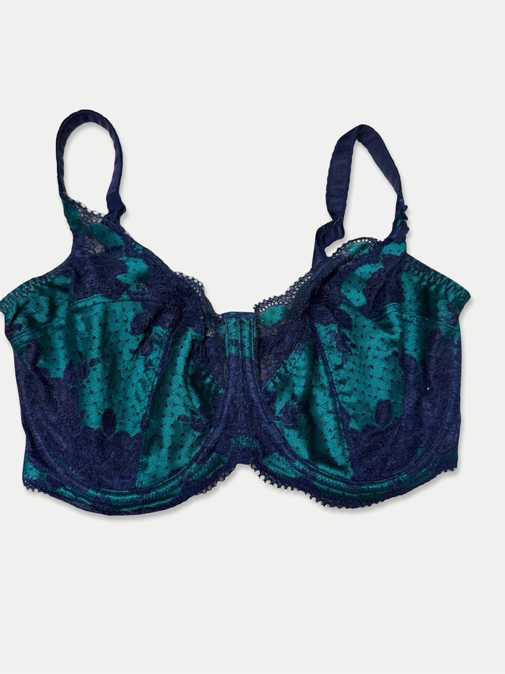 Panache Clara 32H Navy Emerald Green Lace Underwire Balconette Bra